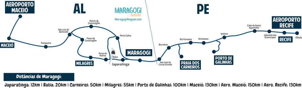 Mapa de como chegar em Maragogi através do serviço de transfer para Maragogi